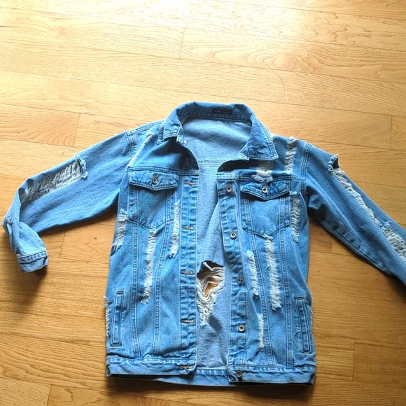 SHEIN Jackets Coats Oversized Distressed Denim Jacket Poshmark